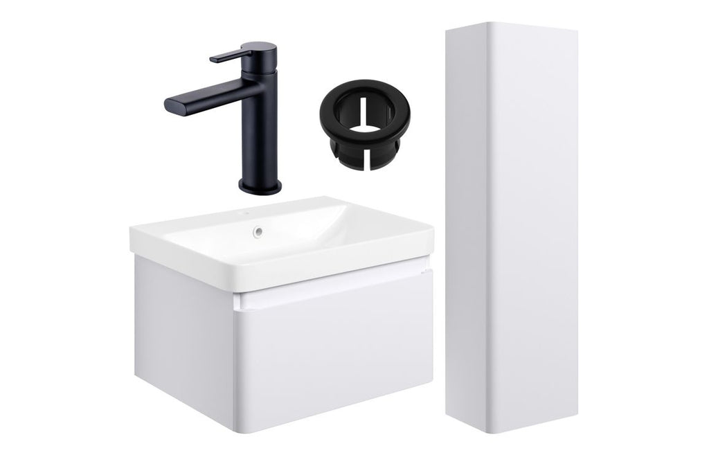 HOTT109046 - Nature 600mm Basin Unit & Tall Unit Pack - Matt White w/Black Finishes image
