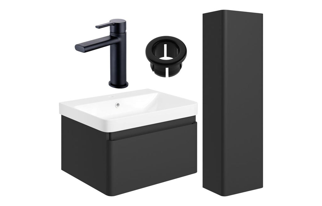 HOTT109048 - Nature 600mm Basin Unit & Tall Unit Pack - Matt Black w/Black Finishes image