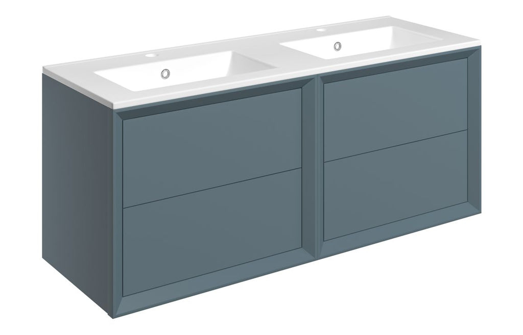 HOTT111319 - Stance 1210mm Wall Hung 4 Drawer Basin Unit & 2TH Thin Edge Basin - Matt Storm Blue image
