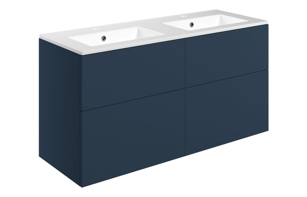 HOTT111337 - Romori 1210mm Wall Hung 4 Drawer Basin Unit & 2TH Basin - Matt Deep Blue image