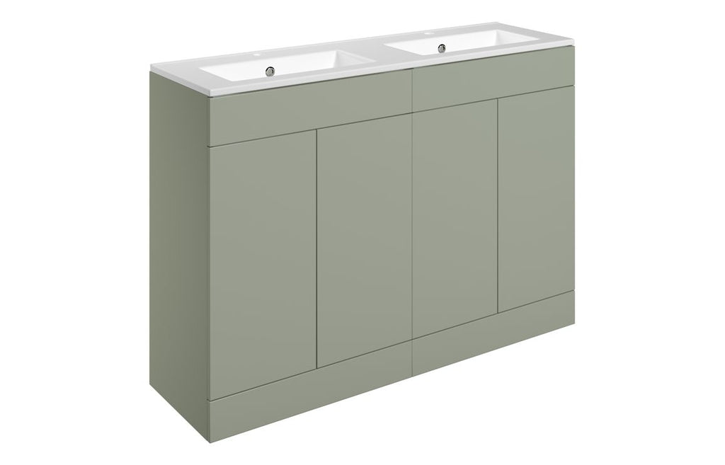 HOTT111340 - Romori 1210mm Floor Standing 4 Door Basin Unit & 2TH Basin - Matt Olive Green image