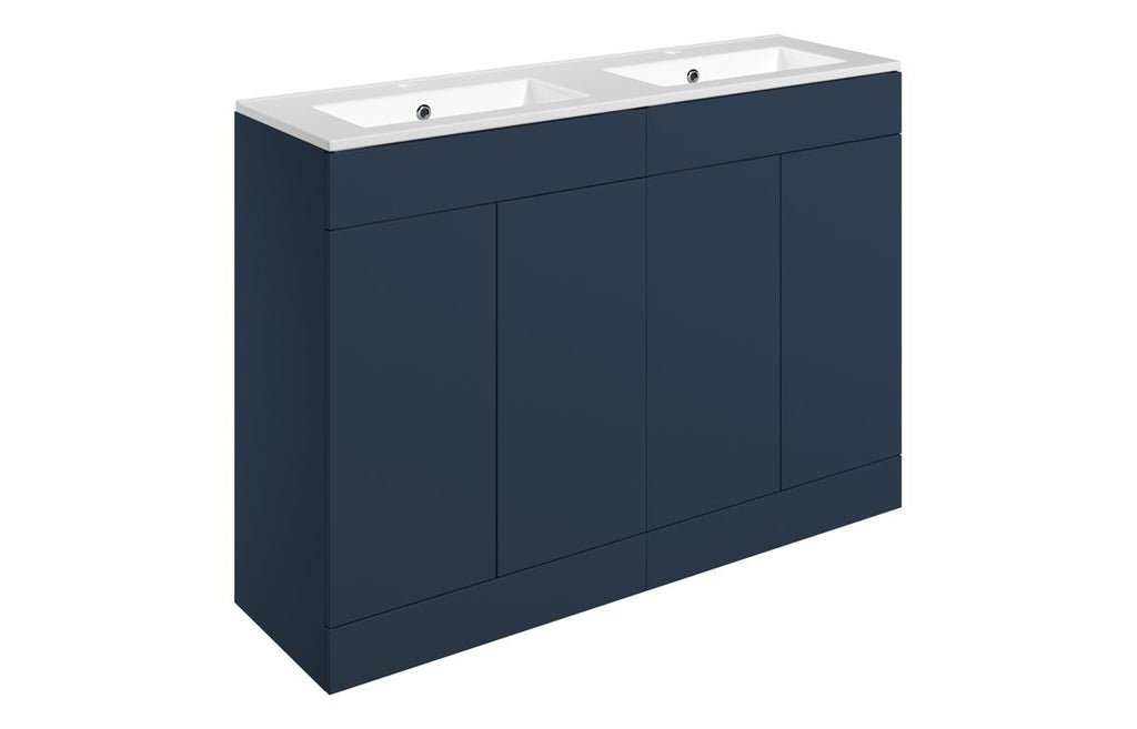 HOTT111341 - Romori 1210mm Floor Standing 4 Door Basin Unit & 2TH Basin - Matt Deep Blue image