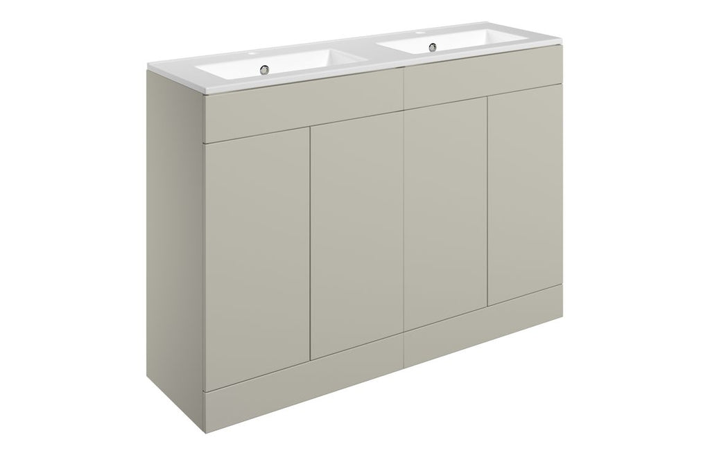 HOTT111343 - Romori 1210mm Floor Standing 4 Door Basin Unit & 2TH Basin - Matt Latte image