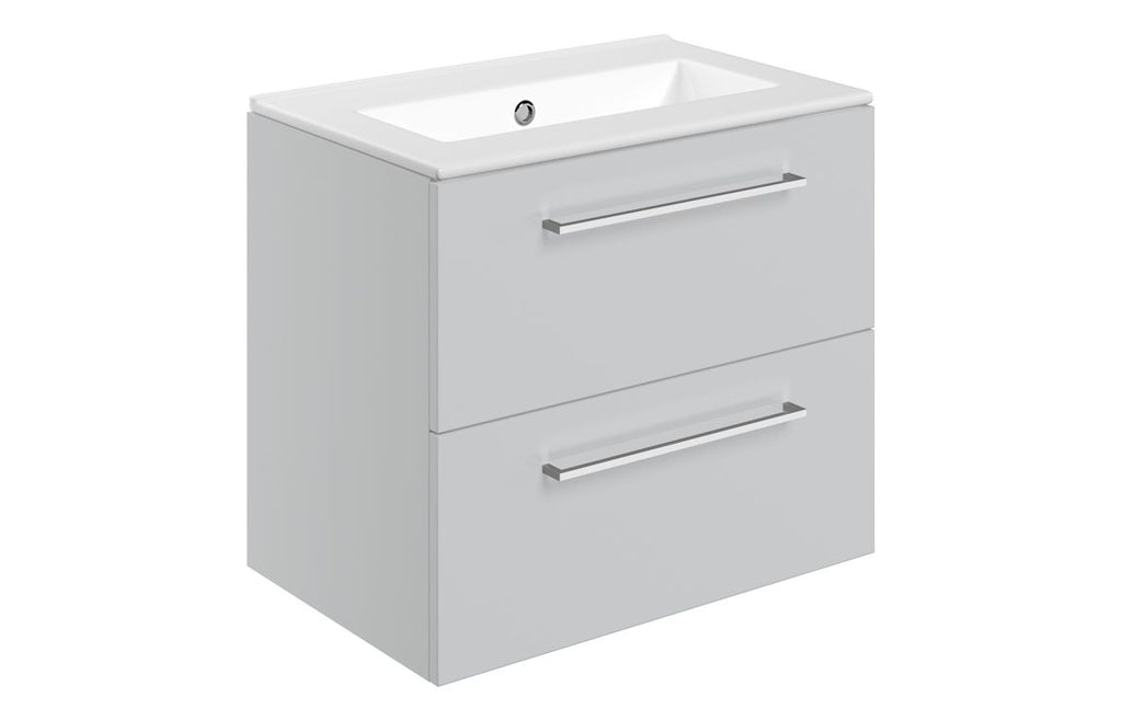 HOTT111345 - Genoa 610mm Wall Hung 2 Drawer Basin Unit & 0TH Thin Edge Basin - Grey Gloss image