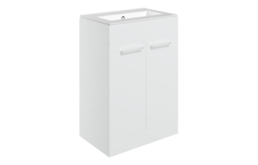 HOTT111348 - Genoa 610mm Floor Standing 2 Door Basin Unit & 0TH Thin Edge Basin - White Gloss image