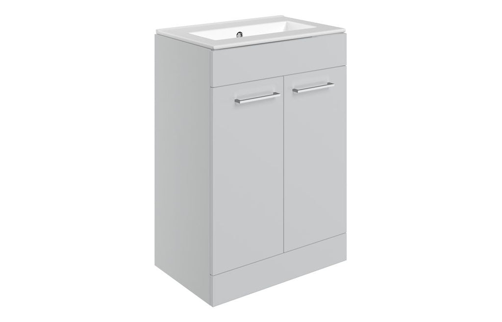 HOTT111349 - Genoa 610mm Floor Standing 2 Door Basin Unit & 0TH Thin Edge Basin - Grey Gloss image