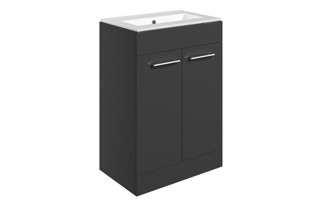 HOTT111350 - Genoa 610mm Floor Standing 2 Door Basin Unit & 0TH Thin Edge Basin - Anthracite Gloss image