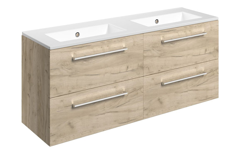 HOTT111355 - Genoa 1210mm Wall Hung 4 Drawer Basin Unit & 0TH Thin Edge Basin - Oak image