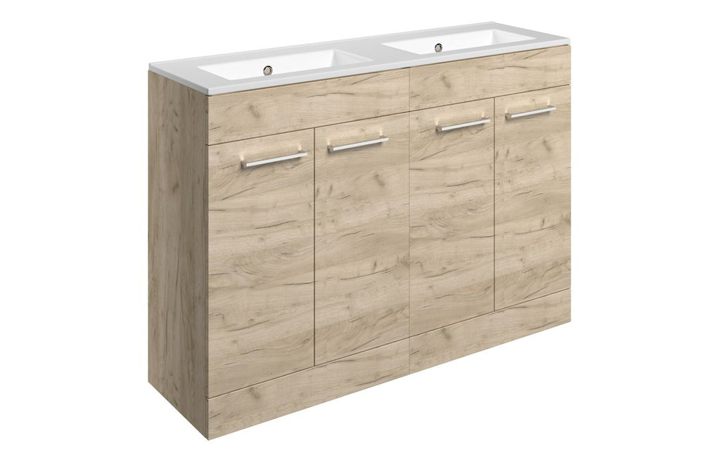 HOTT111359 - Genoa 1210mm Floor Standing 4 Door Basin Unit & 0TH Thin Edge Basin - Oak image
