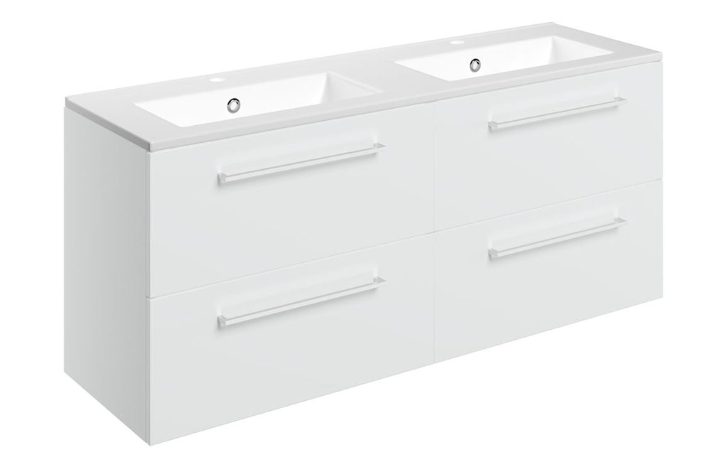 HOTT111360 - Genoa 1210mm Wall Hung 4 Drawer Basin Unit & 2TH Thin Edge Basin - White Gloss image