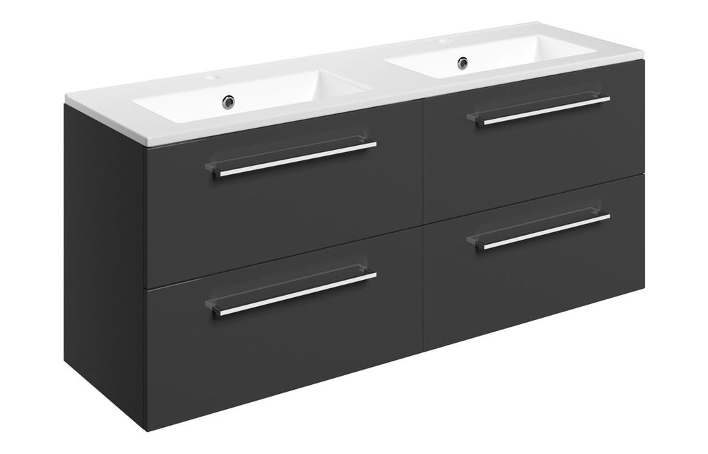 HOTT111362 - Genoa 1210mm Wall Hung 4 Drawer Basin Unit & 2TH Thin Edge Basin - Anthracite Gloss image