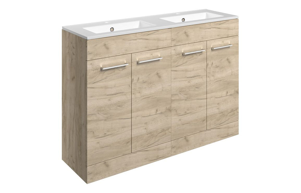 HOTT111367 - Genoa 1210mm Floor Standing 4 Door Basin Unit & 2TH Thin Edge Basin - Oak image