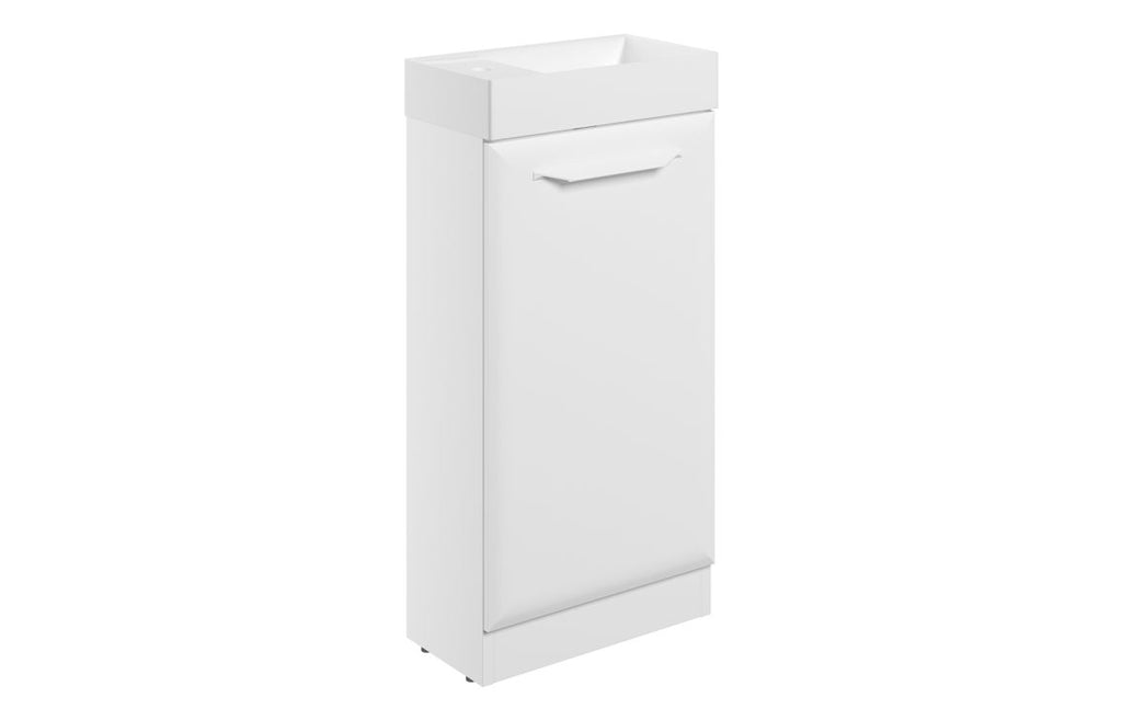 HOTT116096 - Kikio 410mm Floor Standing 1 Door Cloakroom Basin Unit w/1TH Basin - Matt White image
