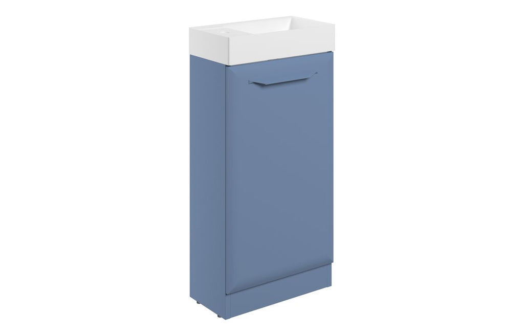 HOTT116095 - Kikio 410mm Floor Standing 1 Door Cloakroom Basin Unit w/1TH Basin - Matt Misty Blue image