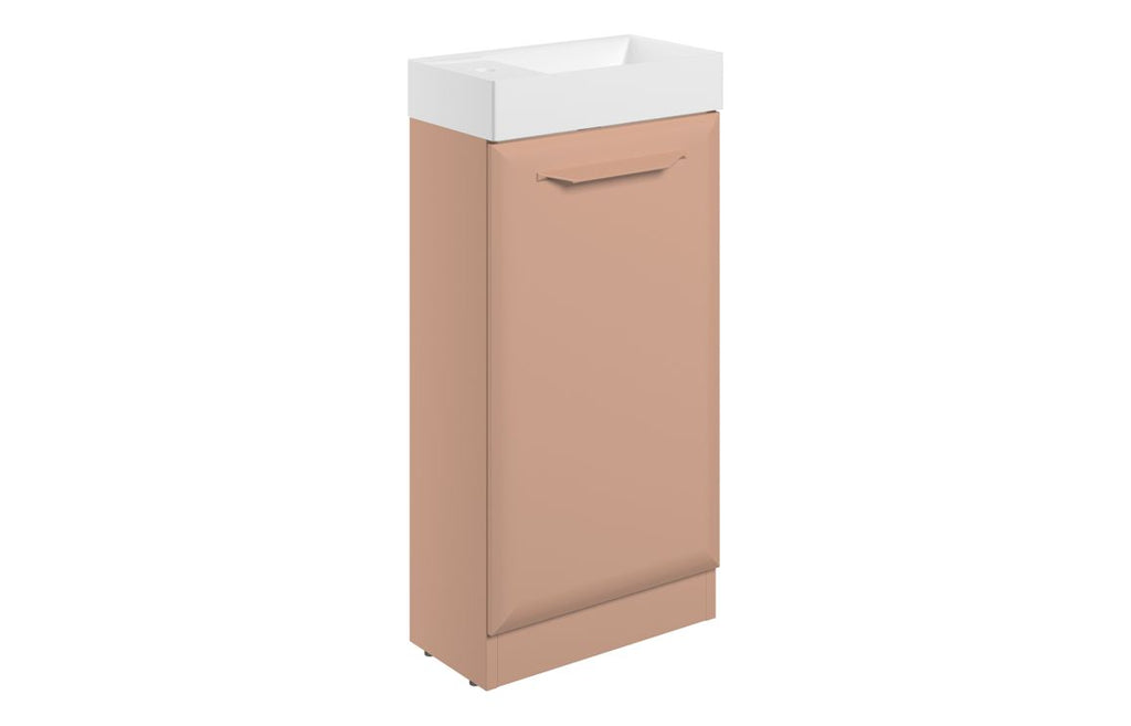 HOTT116093 - Kikio 410mm Floor Standing 1 Door Cloakroom Basin Unit w/1TH Basin - Matt Apricot image