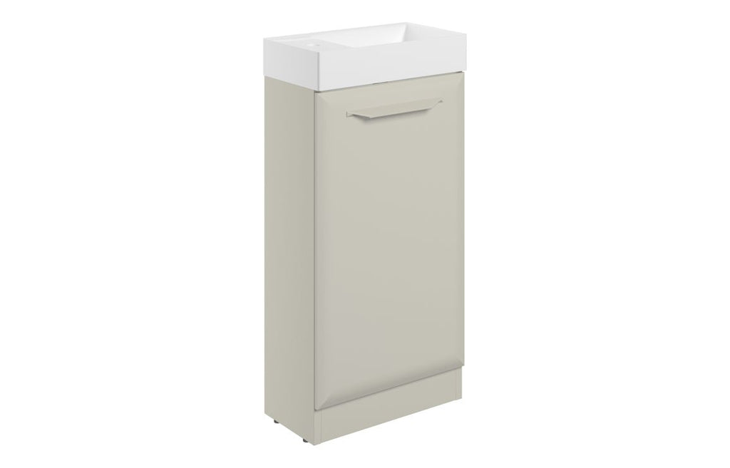 HOTT116094 - Kikio 410mm Floor Standing 1 Door Cloakroom Basin Unit w/1TH Basin - Matt Latte image
