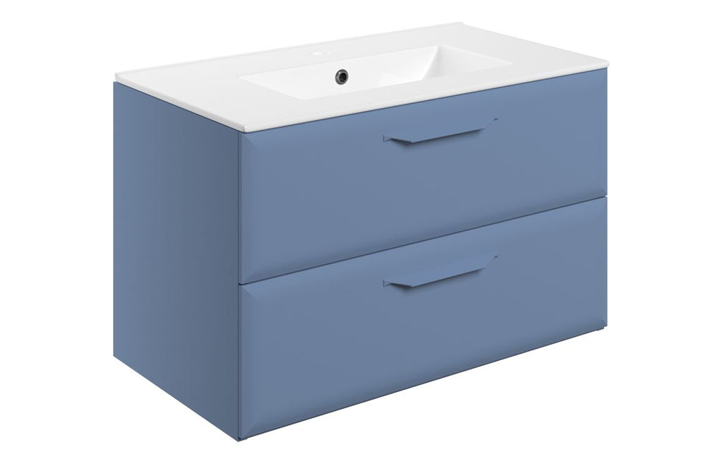 HOTT116135 - Kikio 815mm Wall Hung 2 Drawer Basin Unit w/1TH Basin - Matt Misty Blue image