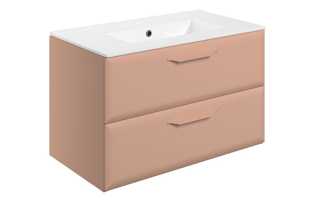 HOTT116133 - Kikio 815mm Wall Hung 2 Drawer Basin Unit w/1TH Basin - Matt Apricot image