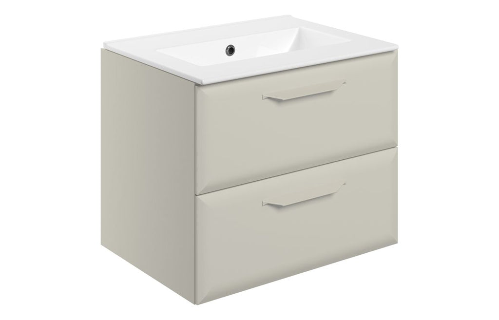 HOTT116121 - Kikio 615mm Wall Hung 2 Drawer Basin Unit w/0TH Basin - Matt Latte image