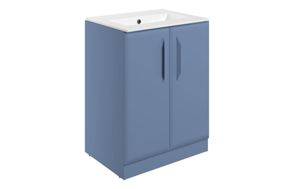 HOTT116112 - Kikio 615mm Floor Standing 2 Door Basin Unit w/0TH Basin - Matt Misty Blue image