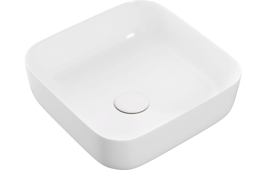 HOTT104931 - Exy 400mm Ceramic Square Washbowl & Waste - Matt White image