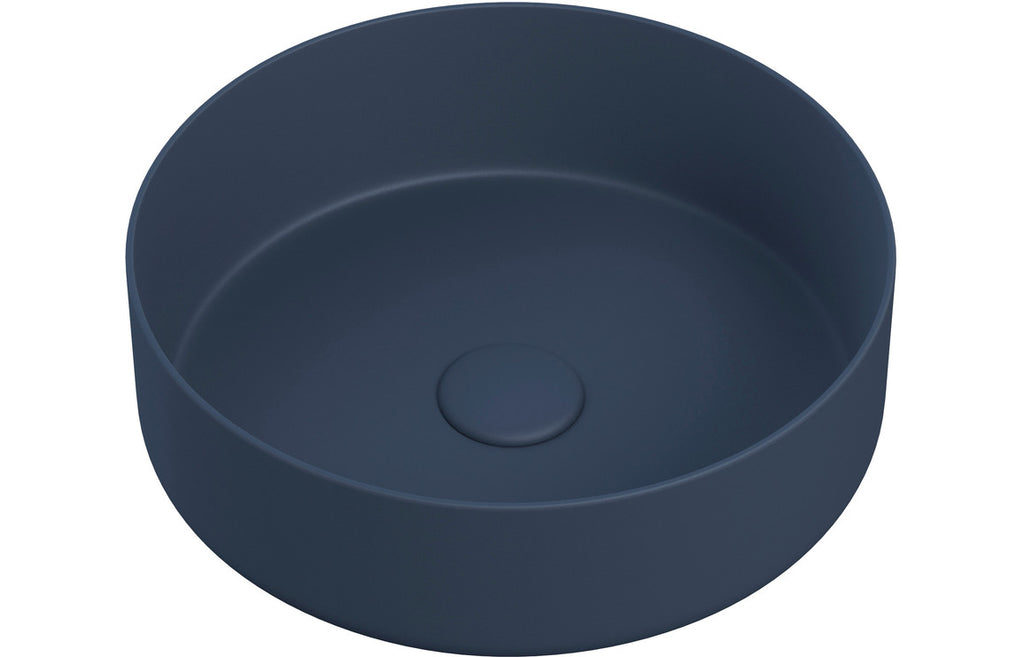 HOTT105577 - Exy 355mm Ceramic Round Washbowl & Waste - Matt Deep Blue image