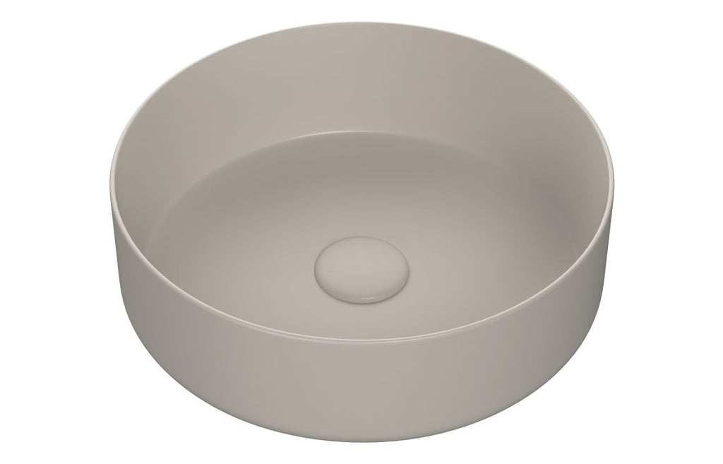HOTT109915 - Exy 355mm Ceramic Round Washbowl & Waste - Matt Latte image