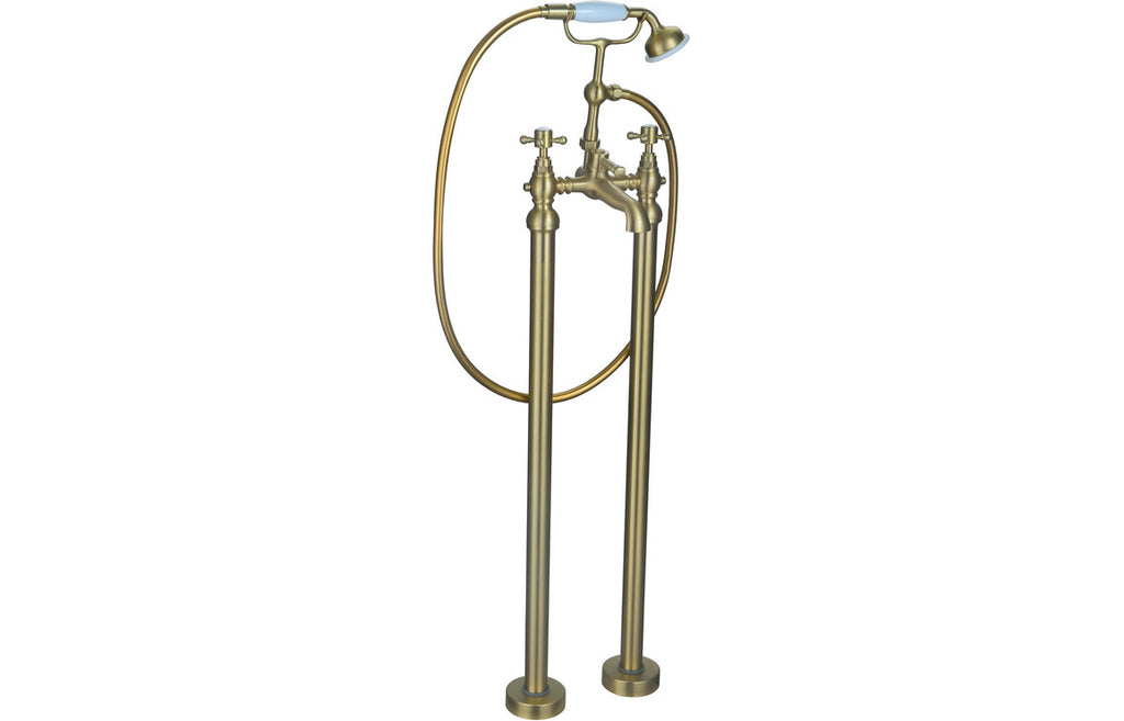 HOTT106804 - Oxford Round Floor Standing Bath/Shower Mixer & Shower Kit - Brushed Brass image