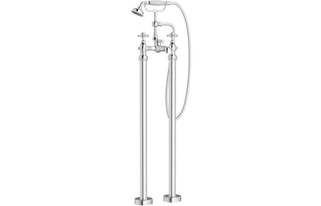 HOTT105780 - Oxford Round Floor Standing Bath/Shower Mixer & Shower Kit - Chrome image