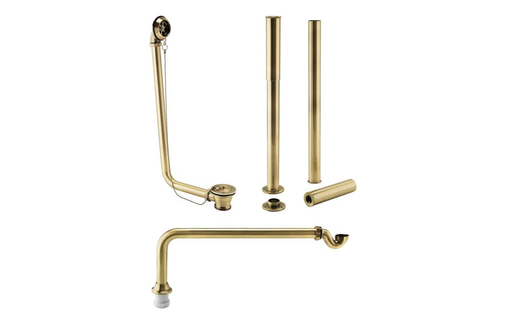 HOTT111539 - Exposed Bath Plug & Chain Waste w/Pipe Shrouds - Brushed Brass image