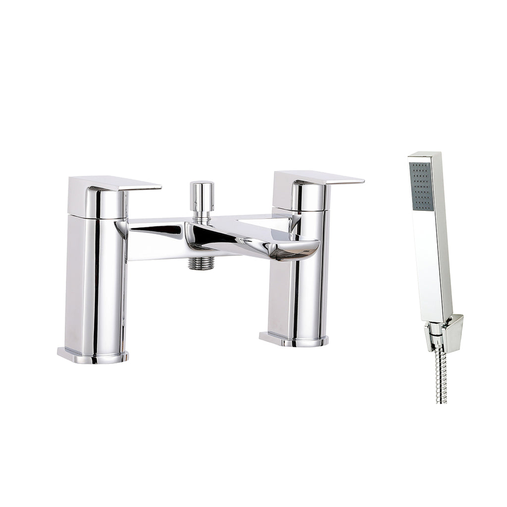 SWBR020 - Hazeley Bath Shower Mixer w/ 2 Tap Holes, Slide Rail & Fixed & Handheld Shower Head - Chrome image
