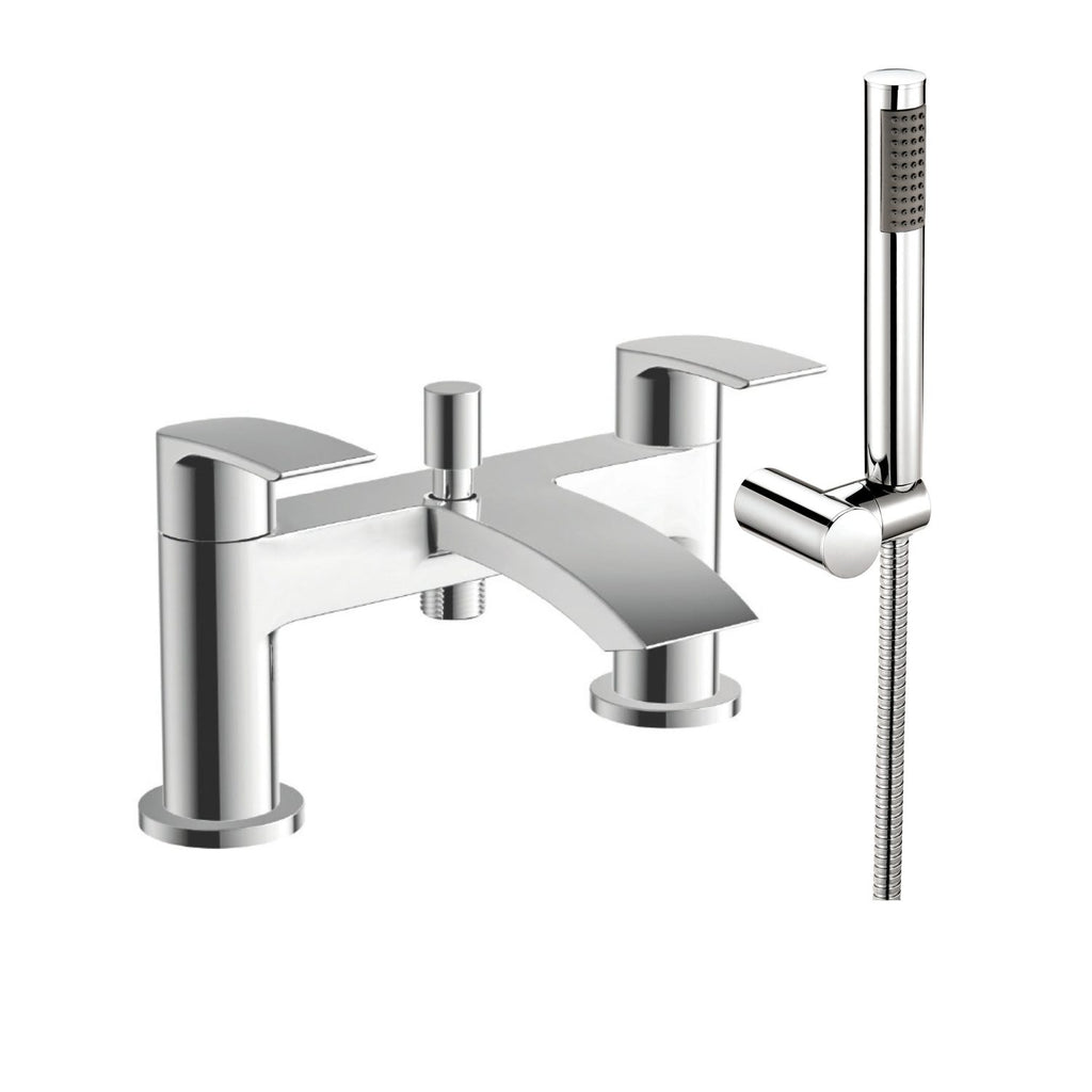 SWBR047 - Linford Bath Shower Mixer w/ 2 Tap Holes, Slide Rail & Fixed & Handheld Shower Head - Chrome image