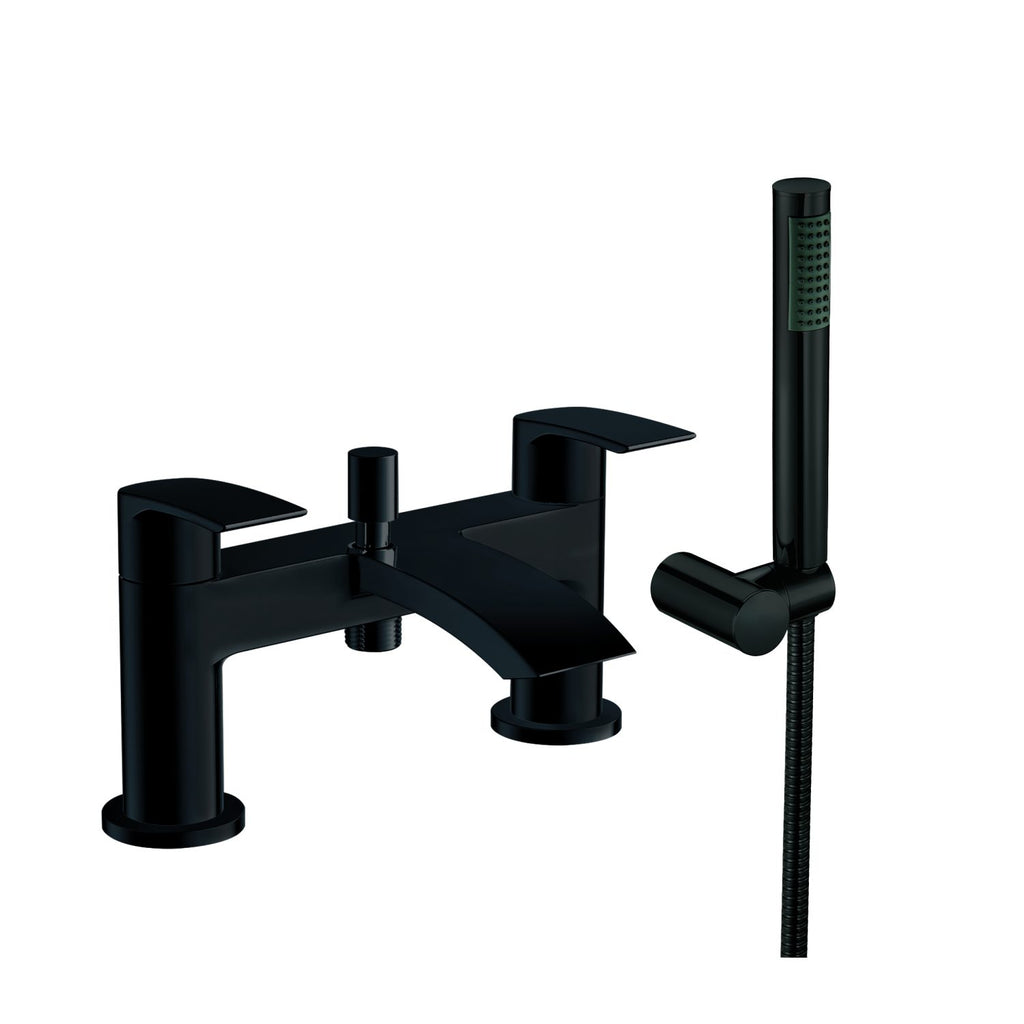 SWBR056 - Linford Electroplated Bath Shower Mixer w/ 2 Tap Holes, Slide Rail & Fixed & Handheld Shower Head - Black image