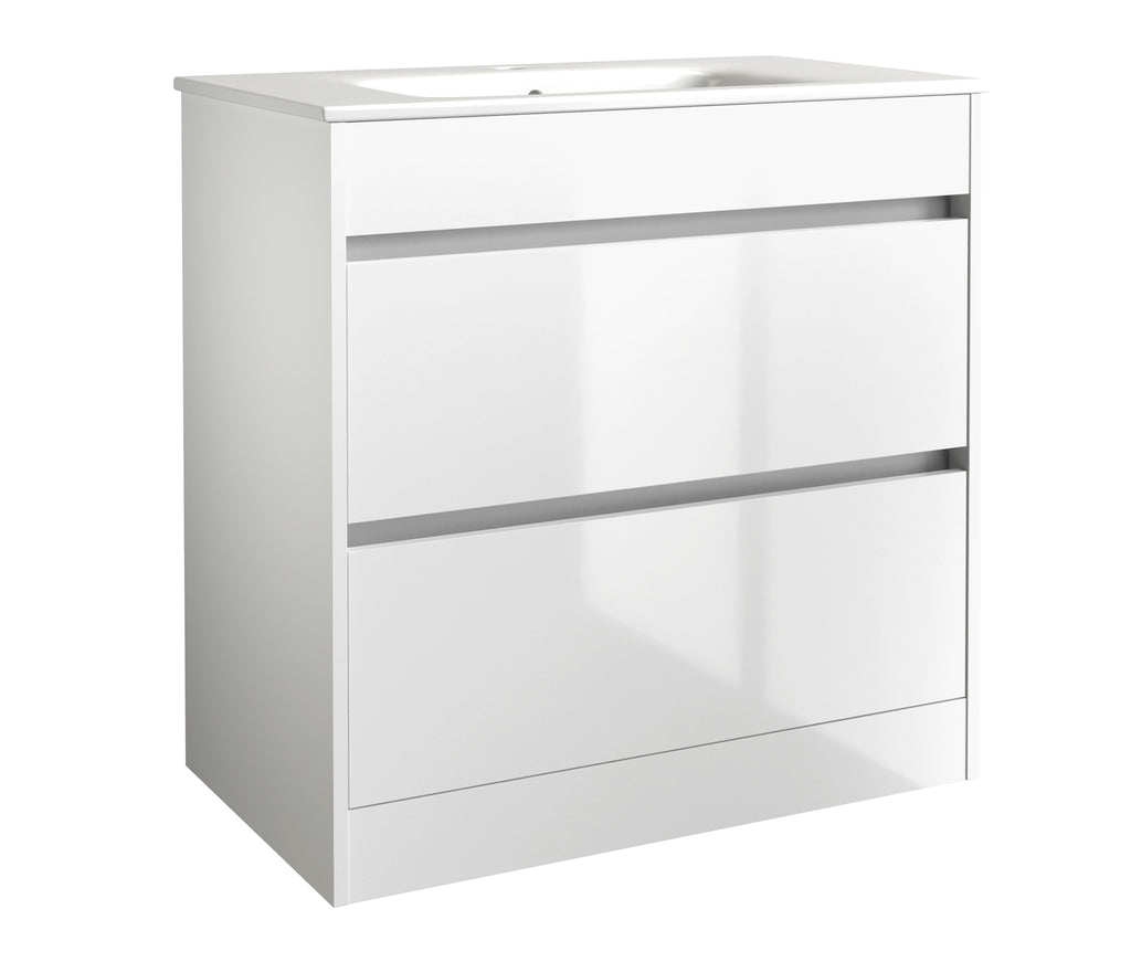 SWFU015 - Glebe 790mm x 830mm x 455mm 2 Drawer Floorstanding Vanity Unit - Matt White image