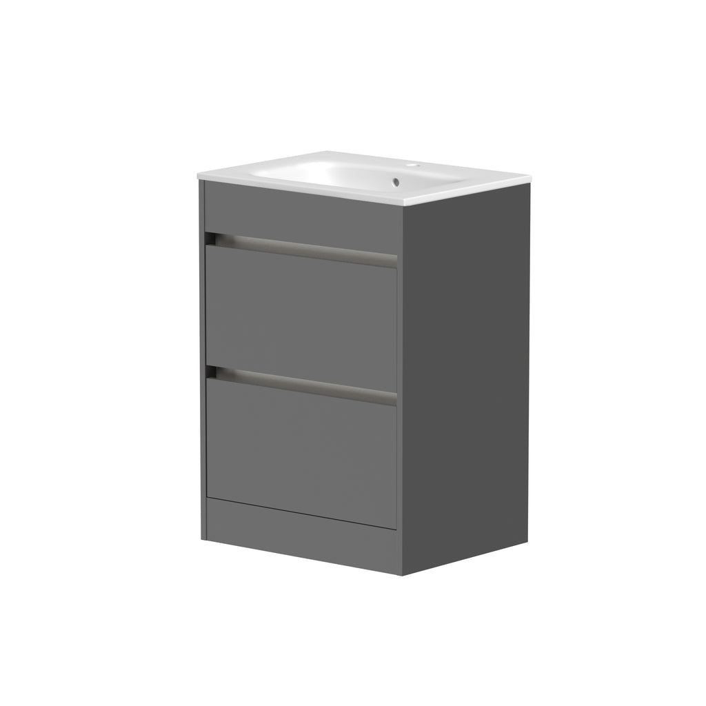 SWFU039 - Glebe 590mm x 830mm x 455mm 2 Drawer Floorstanding Vanity Unit - Matt Grey image