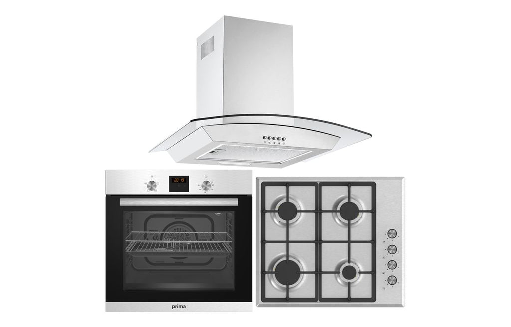 PPR1049 - Prima Oven Gas Hob & Curved Glass Chimney Hood Pack - St/Steel image