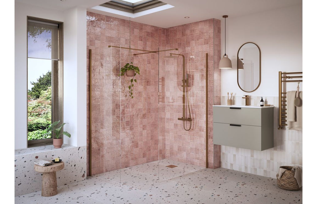 HOTT108959 - Bocca 900mm Wetroom Side Panel & Arm - Brushed Bronze image