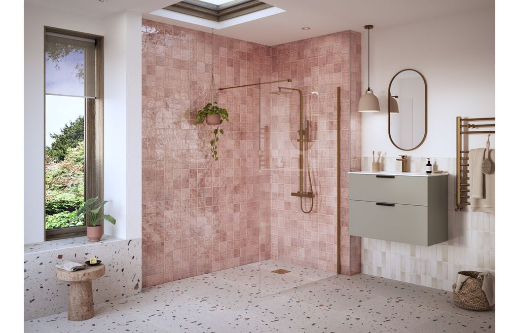 HOTT108949 - Bocca 900mm Wetroom Panel & Support Bar - Brushed Bronze image
