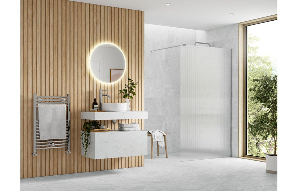 HOTT107530 - Bocca 900mm Fluted Wetroom Panel & Support Bar - Chrome image