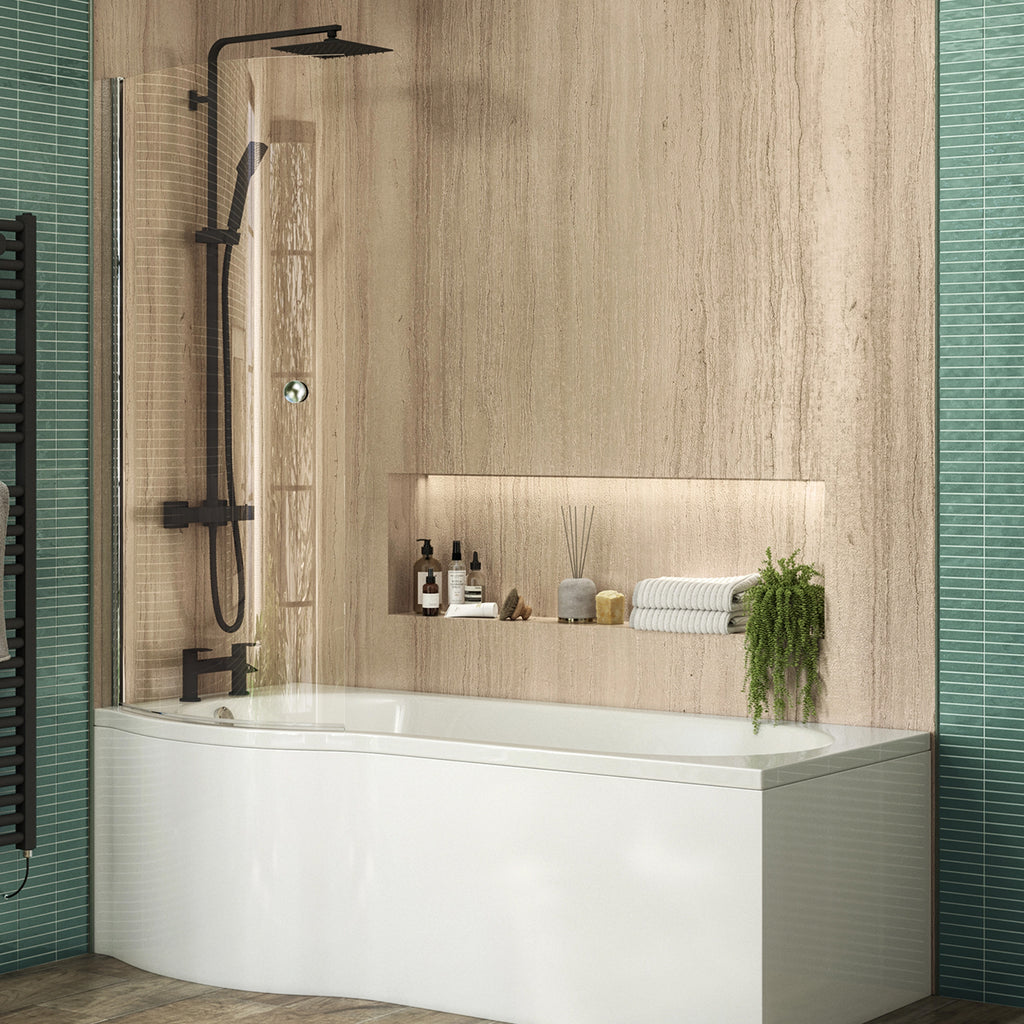 SWEN073 - Walton  6mm x 860mm x 1440mm P Shaped Bath Screen w/ Towel Rail image