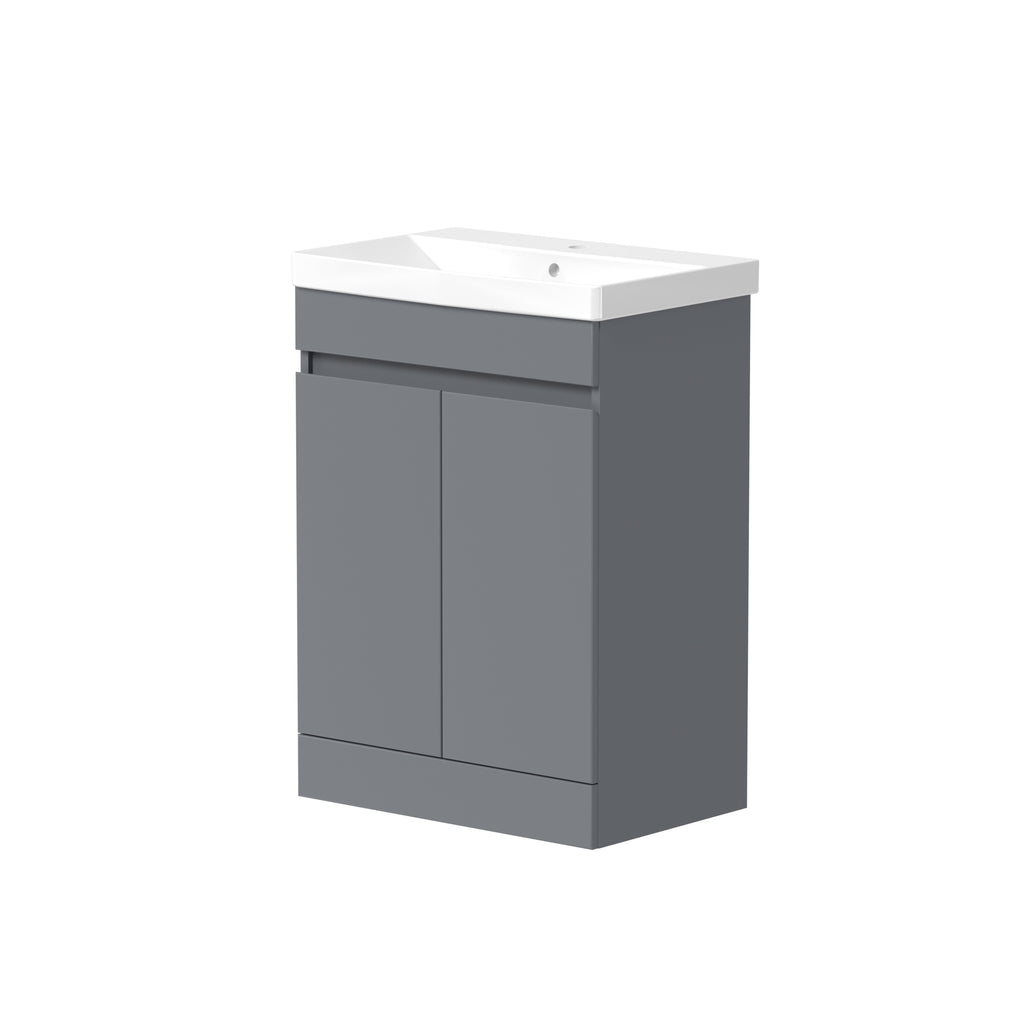 SWFU076 - Shenley  598mm x 810mm x 385mm 2 Door Handleless Floorstanding Vanity Unit - Matt Grey image