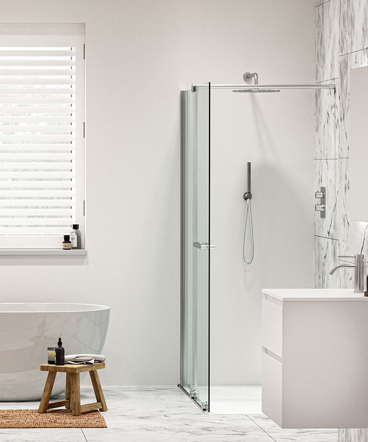 TAR-514-CP - Armano Roller 1400mm Clear Glass with Chrome Profile and Stabilising Bar - Left Hand image