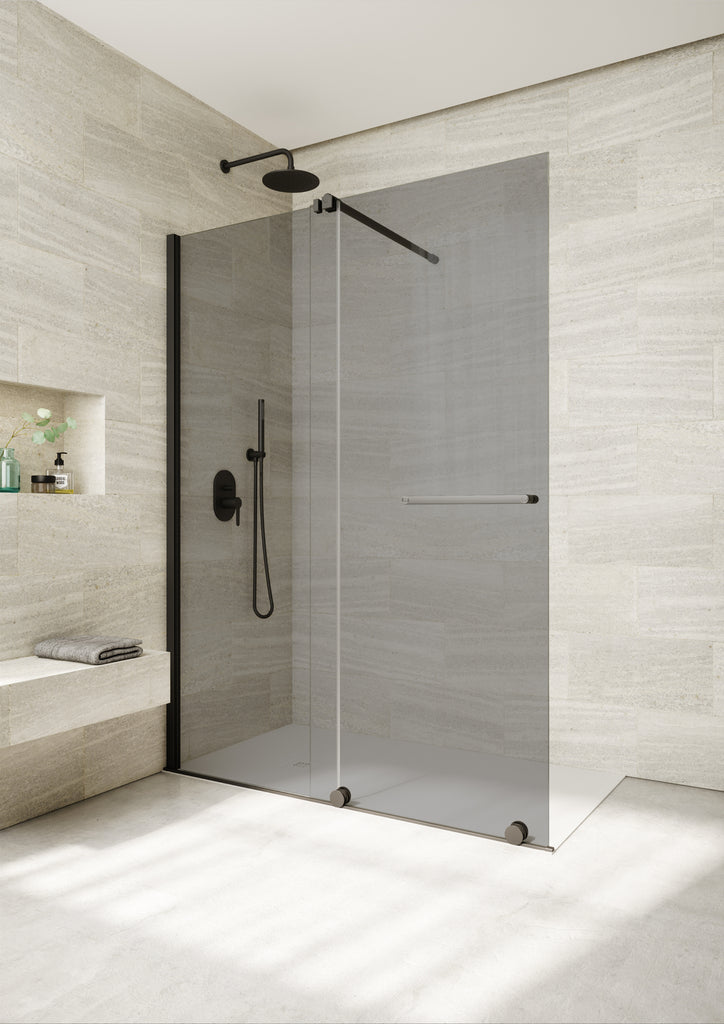 TAR-514-MN-GT - Armano Roller 1400mm Grey Glass with Matt Black Profile and Stabilising Bar - Left Hand image