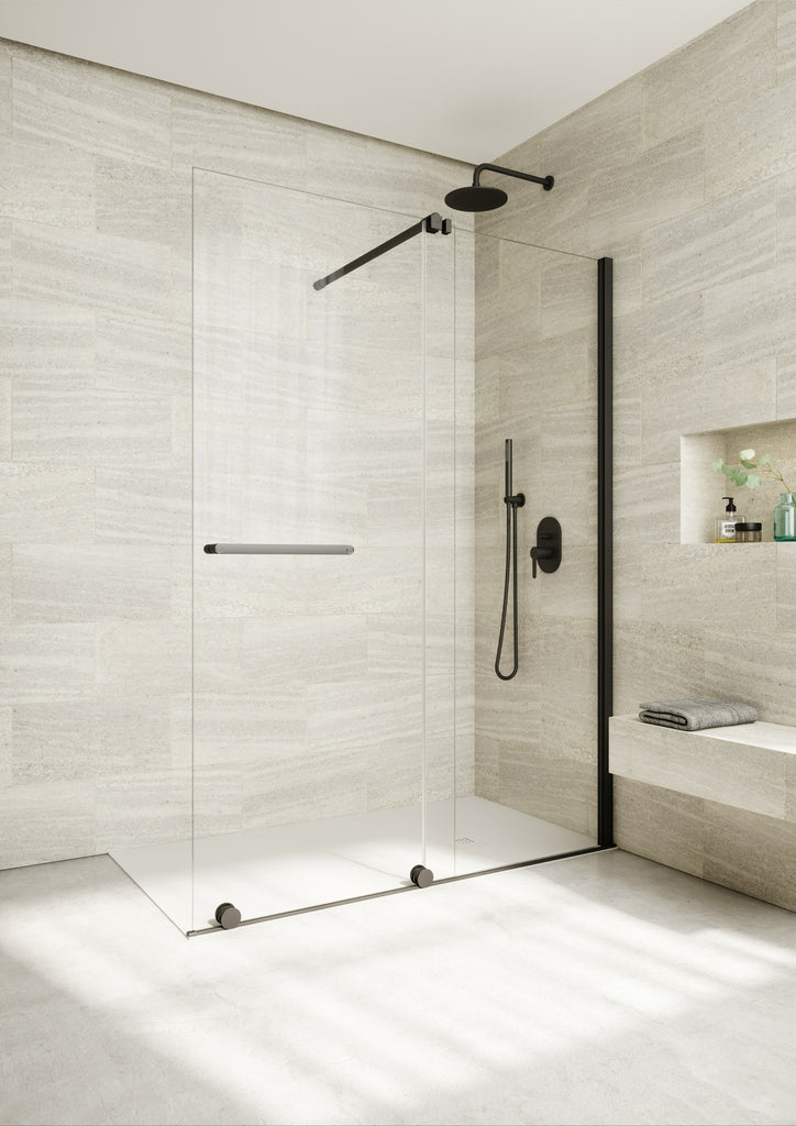 TAR-610-BB - Armano Roller 1000mm Clear Glass with Brushed Brass Profile and Stabilising Bar - Right Hand image