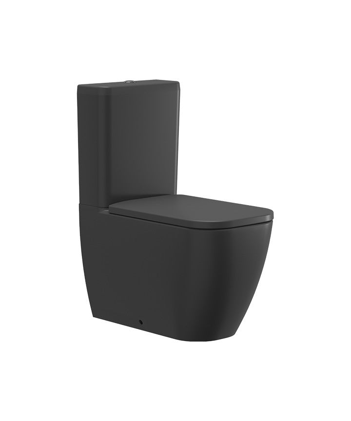 TDA-701-MN-MN - Davoli Closed Coupled Rimless Soft Square Pan, Cistern & Wrap Seat - Matt Black Ceramic & Matt Black Flush Button image