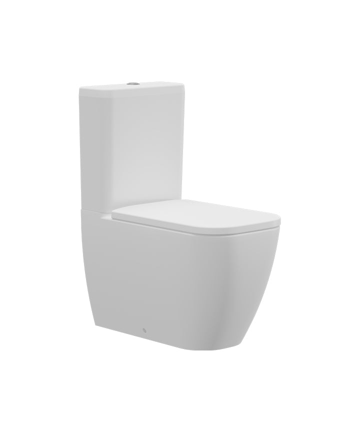TDA-701-MW-CP - Davoli Closed Coupled Rimless Soft Square Pan, Cistern & Wrap Seat -Matt White Ceramic & Chrome Flush Button image