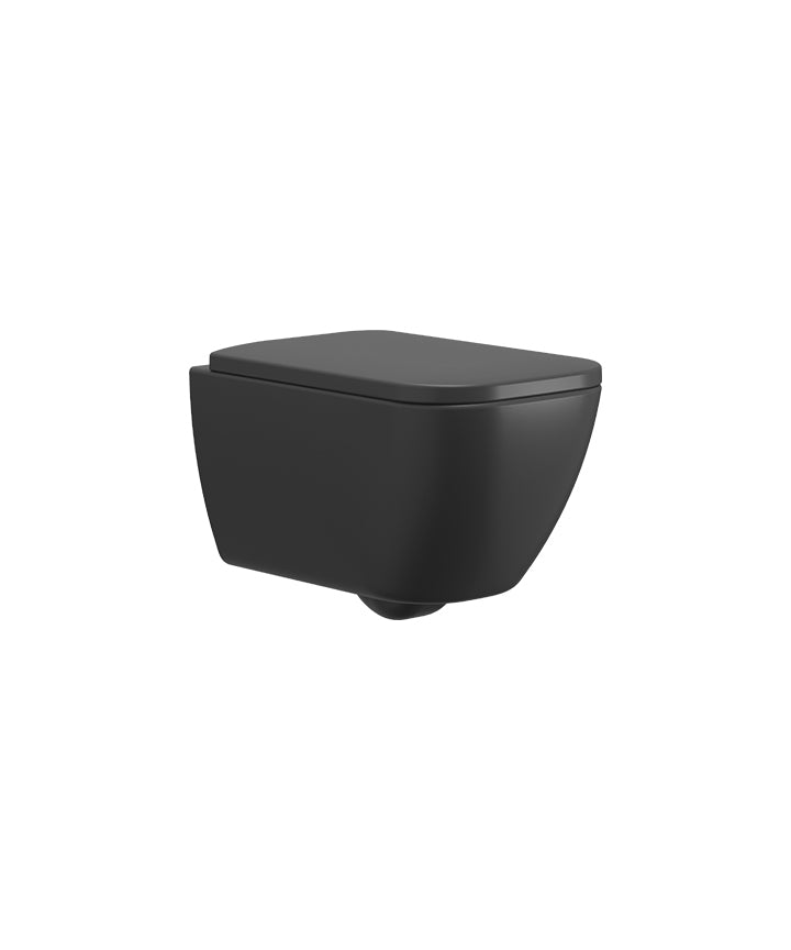 TDA-707-MN-MN - Davoli Wall Hung Rimless Soft Square Pan & Wrap seat - Matt Black Ceramic & Matt Black Hinge Cover Caps image