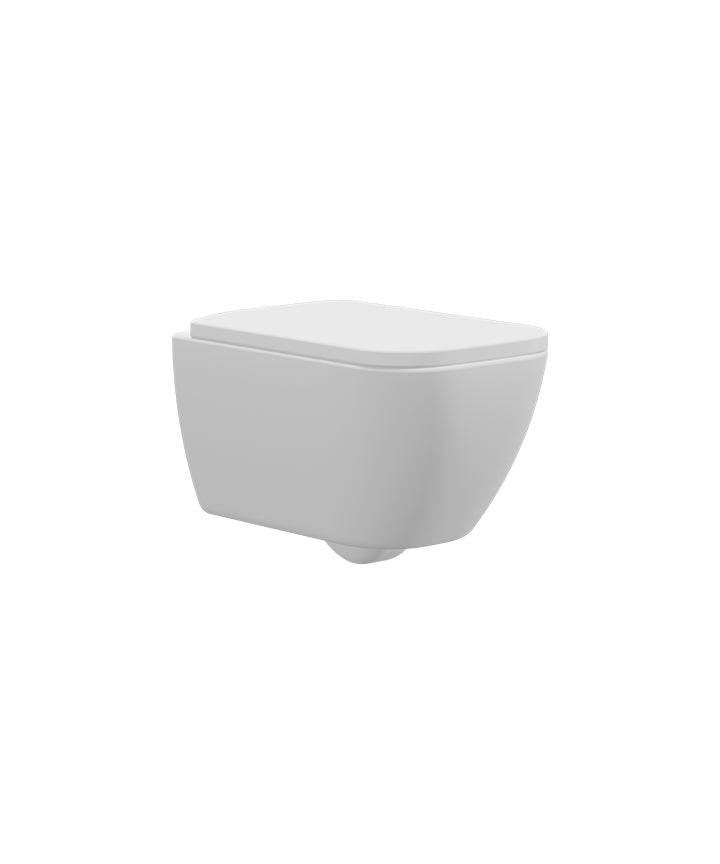 TDA-707-MW-BB - Davoli Wall Hung Rimless Soft Square Pan & Wrap seat - Matt White Ceramic & Brushed Brass Hinge Cover Caps image