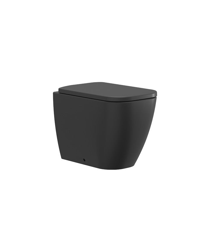 TDA-711-MN-CP - Davoli Back To Wall Rimless Soft Square Pan, Wrap Seat -  Matt Black Ceramic & Chrome Hinge Cover Caps image