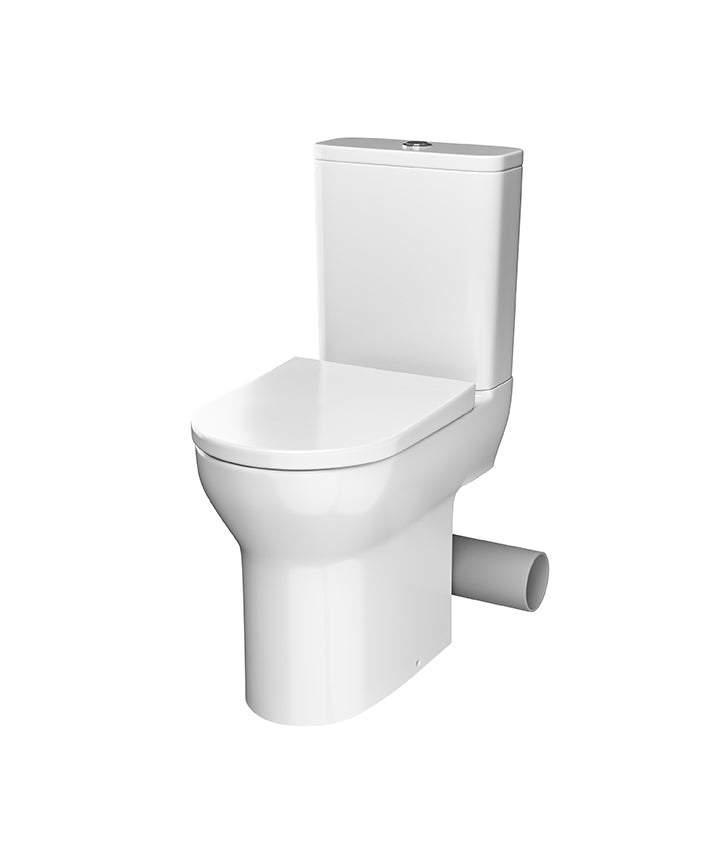 TNE-216-BB - Nerola Rimless Closed Coupled Comfort Height Pan, Cistern and Wrapover Seat with Right Hand Pan Cut - Brushed Bass image